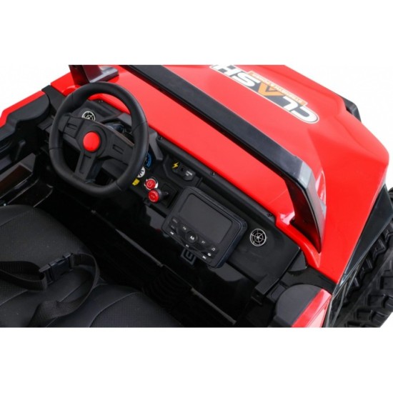 JOKO Veľké Elektrické autíčko BUGGY 4x4 Clash 24V, FM rádio, DVOJMIESTNE Kožené sedadlo, NOSNOSŤ 60KG, penové kolesá, červené