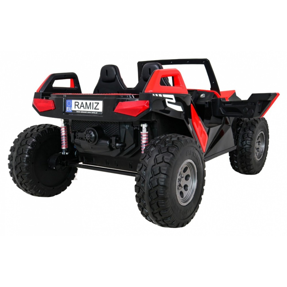 JOKO Veľké Elektrické autíčko BUGGY 4x4 Clash 24V, FM rádio, DVOJMIESTNE Kožené sedadlo, NOSNOSŤ 60KG, penové kolesá, červené