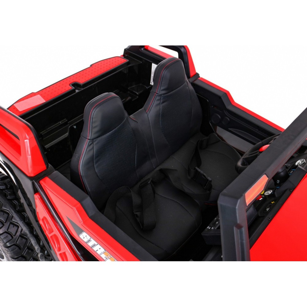 JOKO Veľké Elektrické autíčko BUGGY 4x4 Clash 24V, FM rádio, DVOJMIESTNE Kožené sedadlo, NOSNOSŤ 60KG, penové kolesá, červené