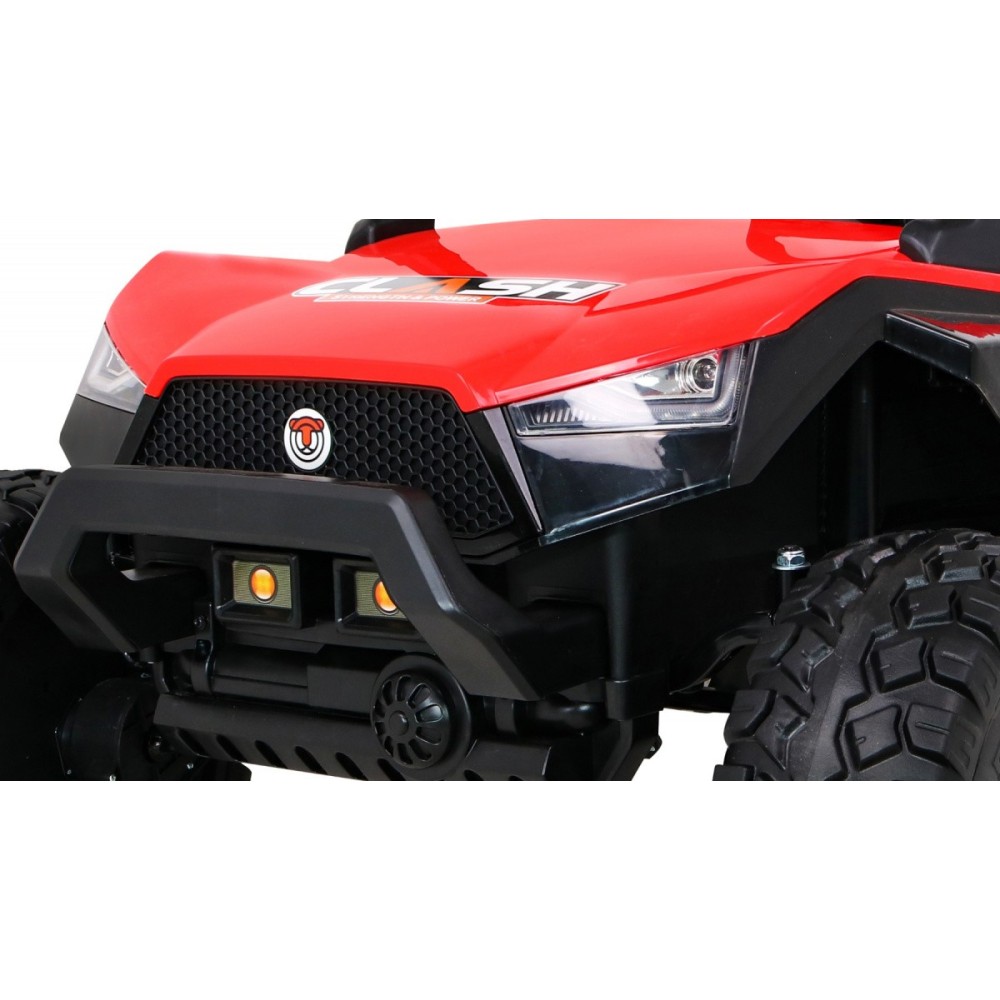 JOKO Veľké Elektrické autíčko BUGGY 4x4 Clash 24V, FM rádio, DVOJMIESTNE Kožené sedadlo, NOSNOSŤ 60KG, penové kolesá, červené