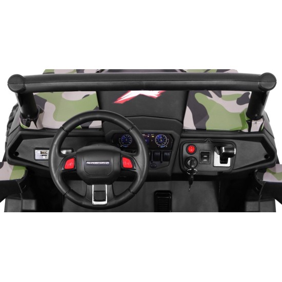 JOKO Elektrické autíčko Buggy 4x4 SuperStar, nosnosť 40kg, Penové kolesá, Dvojmiestne kožené sedadlo, maskáčové