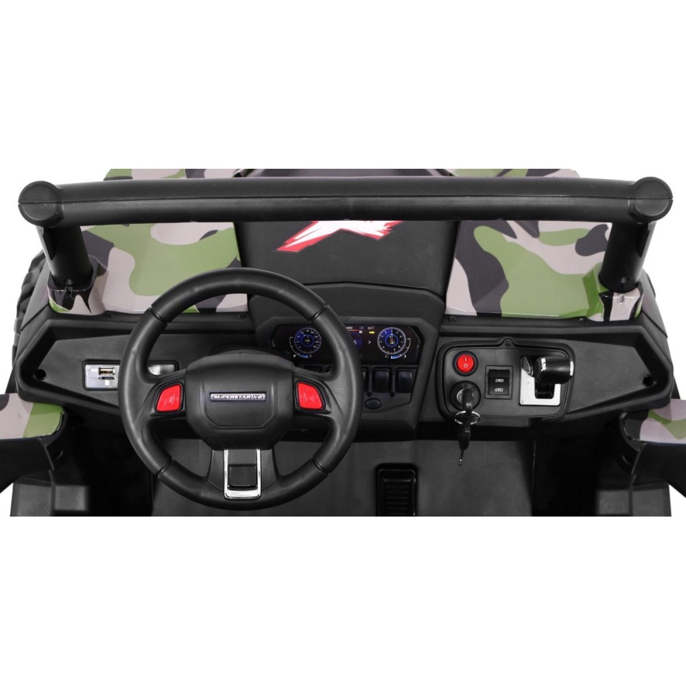 JOKO Elektrické autíčko Buggy 4x4 SuperStar, nosnosť 40kg, Penové kolesá, Dvojmiestne kožené sedadlo, maskáčové
