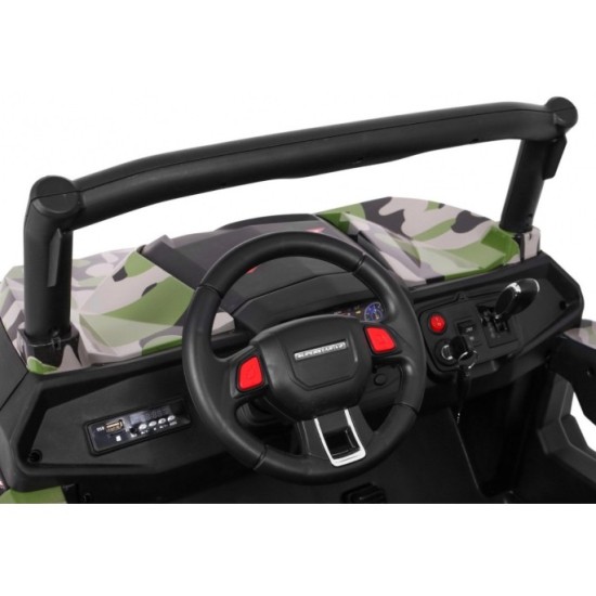 JOKO Elektrické autíčko Buggy 4x4 SuperStar, nosnosť 40kg, Penové kolesá, Dvojmiestne kožené sedadlo, maskáčové
