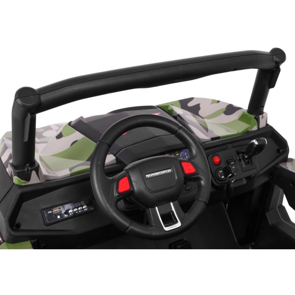JOKO Elektrické autíčko Buggy 4x4 SuperStar, nosnosť 40kg, Penové kolesá, Dvojmiestne kožené sedadlo, maskáčové
