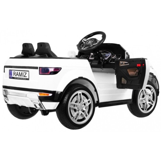 JOKO Elektrické autíčko Rapid Racer, penové kolesá, USB, odpružené, biele