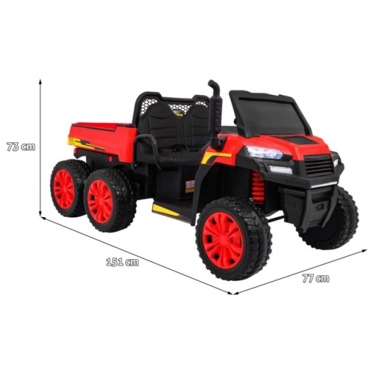 JOKO Elektrické autíčko 4x4 Farmer s Vyklápacou vlečkou, DVOJMIESTNE kožené sedadlo, penové kolesá, 6 kolesové, nosnosť 60kg, če