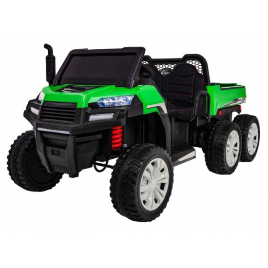 JOKO Elektrické autíčko 4x4 Farmer Truck s Vyklápacou vlečkou, DVOJMIESTNE kožené sedadlo, penové kolesá, 6 kolesové, nosnosť 60