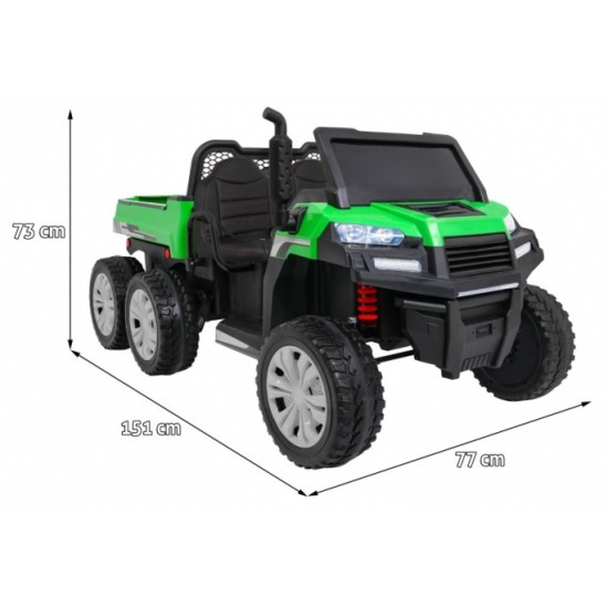 JOKO Elektrické autíčko 4x4 Farmer Truck s Vyklápacou vlečkou, DVOJMIESTNE kožené sedadlo, penové kolesá, 6 kolesové, nosnosť 60