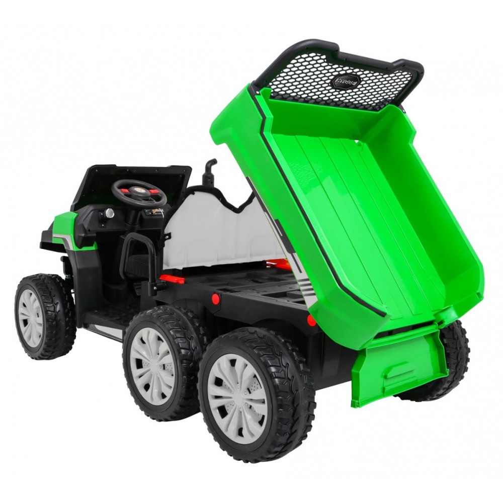 JOKO Elektrické autíčko 4x4 Farmer Truck s Vyklápacou vlečkou, DVOJMIESTNE kožené sedadlo, penové kolesá, 6 kolesové, nosnosť 60