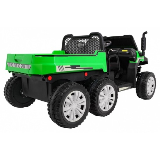 JOKO Elektrické autíčko 4x4 Farmer Truck s Vyklápacou vlečkou, DVOJMIESTNE kožené sedadlo, penové kolesá, 6 kolesové, nosnosť 60