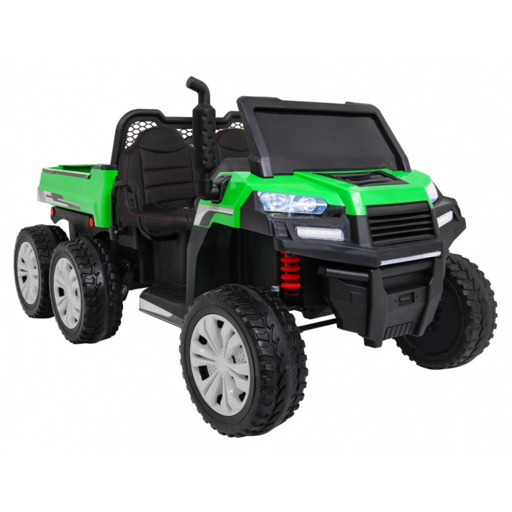 JOKO Elektrické autíčko 4x4 Farmer Truck s Vyklápacou vlečkou, DVOJMIESTNE kožené sedadlo, penové kolesá, 6 kolesové, nosnosť 60