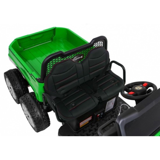 JOKO Elektrické autíčko 4x4 Farmer Truck s Vyklápacou vlečkou, DVOJMIESTNE kožené sedadlo, penové kolesá, 6 kolesové, nosnosť 60