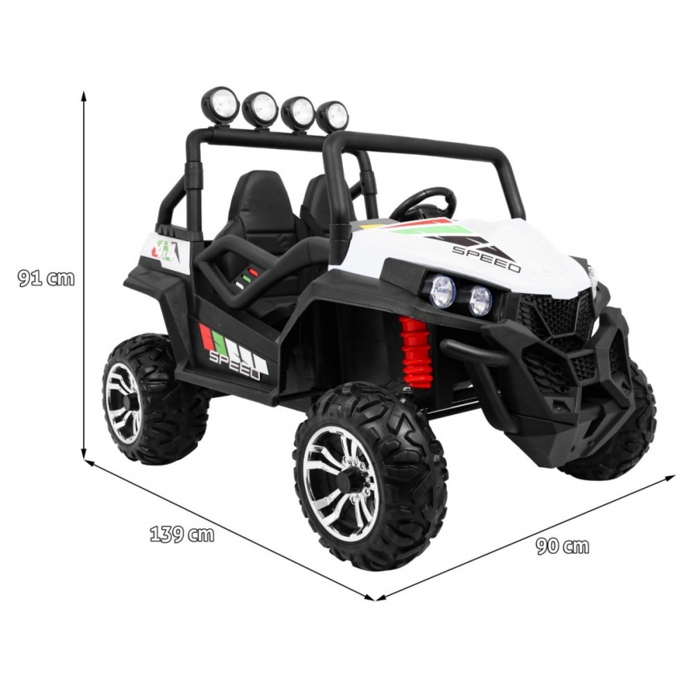 JOKO Elektrické autíčko Grand Buggy 4x4 Lift, Dvojmiestne kožené sedadlo, penové kolesá, FM rádio, nosnosť 59kg, biele