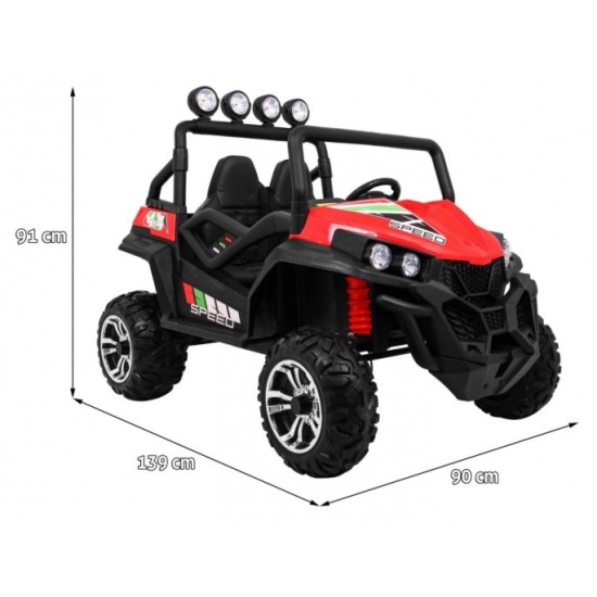 JOKO Elektrické autíčko Grand Buggy 4x4 Lift, Dvojmiestne kožené sedadlo, penové kolesá, FM rádio, nosnosť 59kg, červené