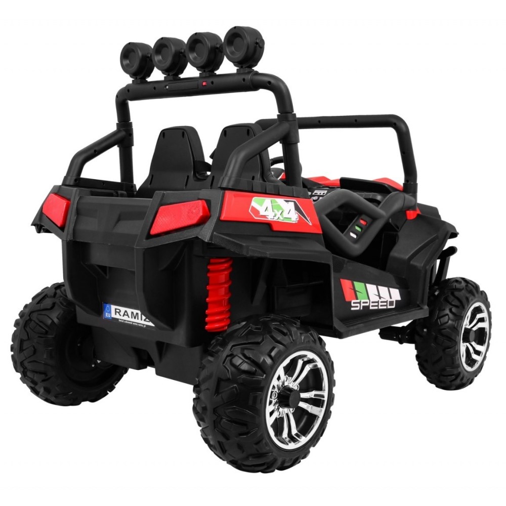 JOKO Elektrické autíčko Grand Buggy 4x4 Lift, Dvojmiestne kožené sedadlo, penové kolesá, FM rádio, nosnosť 59kg, červené