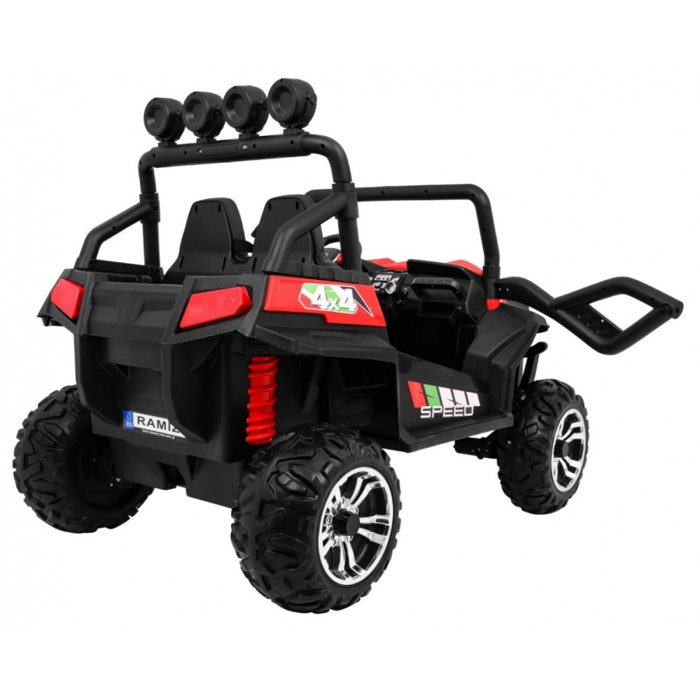 JOKO Elektrické autíčko Grand Buggy 4x4 Lift, Dvojmiestne kožené sedadlo, penové kolesá, FM rádio, nosnosť 59kg, červené