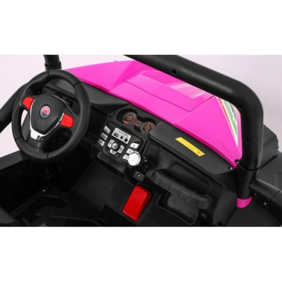JOKO Elektrické autíčko Grand Buggy 4x4 Lift, Dvojmiestne kožené sedadlo, penové kolesá, FM rádio, nosnosť 59kg, ružové