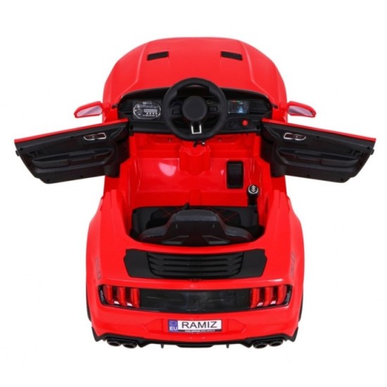 JOKO Elektrické autíčko Mustang GT, penové kolesá, kožené sedadlo, USB, MP3, červené