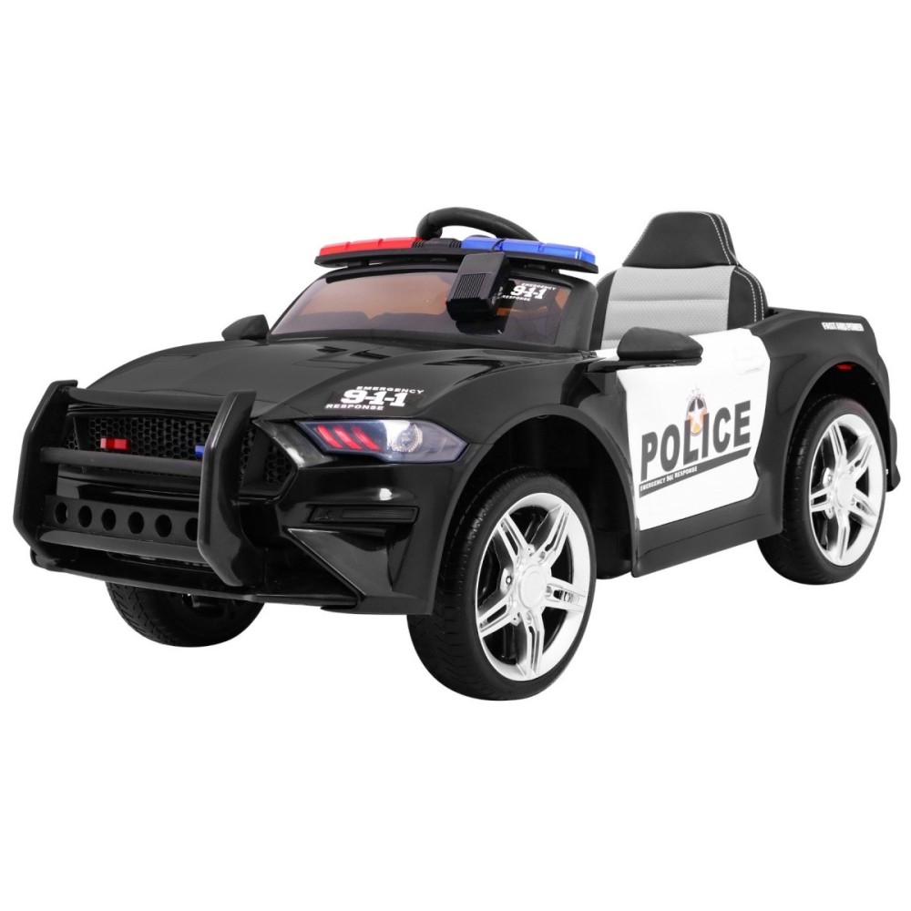 JOKO Elektrické autíčko Polícia Mustang GT, penové kolesá, kožené sedadlo, Megafón, čierne