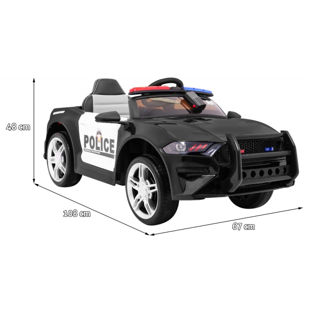 JOKO Elektrické autíčko Polícia Mustang GT, penové kolesá, kožené sedadlo, Megafón, čierne