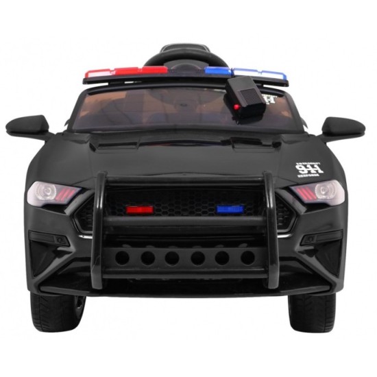 JOKO Elektrické autíčko Polícia Mustang GT, penové kolesá, kožené sedadlo, Megafón, čierne