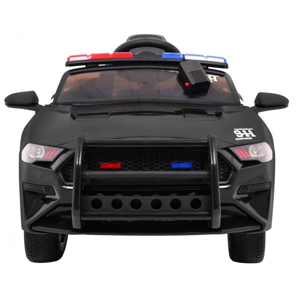 JOKO Elektrické autíčko Polícia Mustang GT, penové kolesá, kožené sedadlo, Megafón, čierne