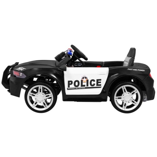JOKO Elektrické autíčko Polícia Mustang GT, penové kolesá, kožené sedadlo, Megafón, čierne