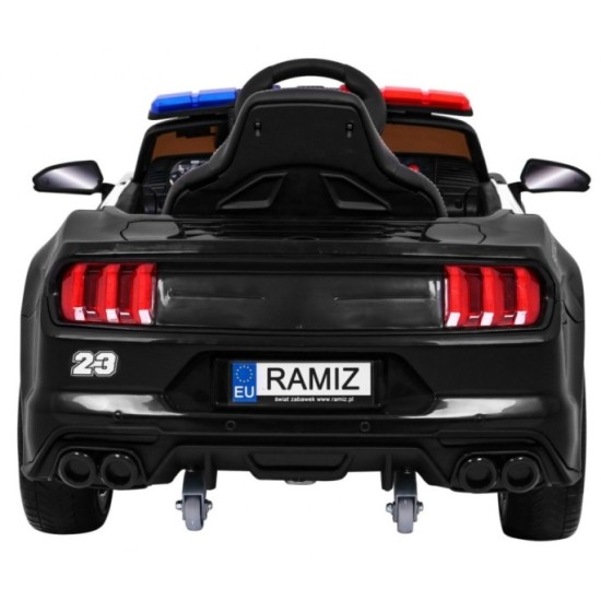 JOKO Elektrické autíčko Polícia Mustang GT, penové kolesá, kožené sedadlo, Megafón, čierne