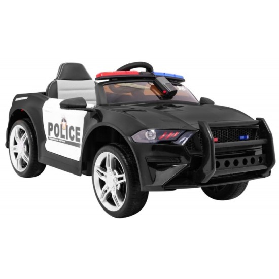 JOKO Elektrické autíčko Polícia Mustang GT, penové kolesá, kožené sedadlo, Megafón, čierne