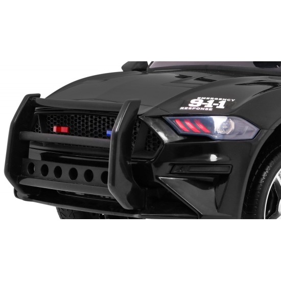 JOKO Elektrické autíčko Polícia Mustang GT, penové kolesá, kožené sedadlo, Megafón, čierne