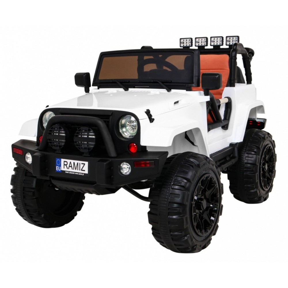 JOKO Elektrické autičko Jeep All Terrain 2x45W, penové kolesá, kožené sedadlo, FM rádio, biele
