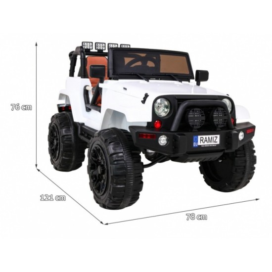 JOKO Elektrické autičko Jeep All Terrain 2x45W, penové kolesá, kožené sedadlo, FM rádio, biele