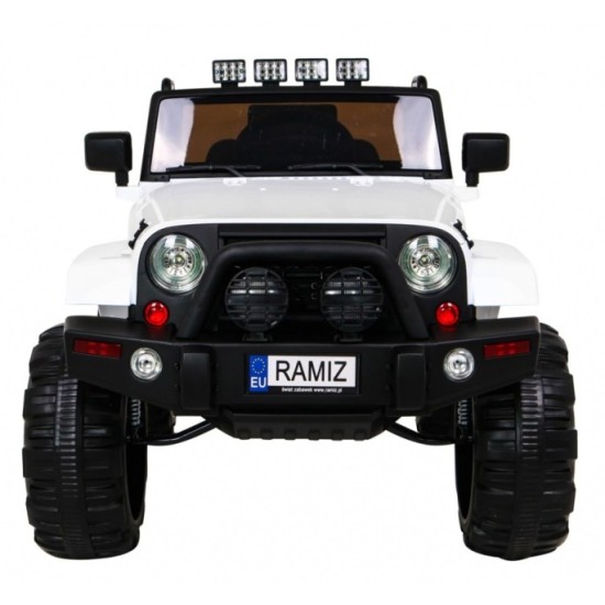 JOKO Elektrické autičko Jeep All Terrain 2x45W, penové kolesá, kožené sedadlo, FM rádio, biele