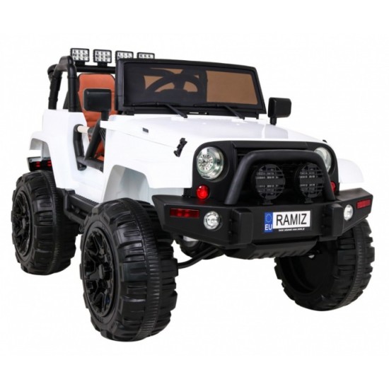 JOKO Elektrické autičko Jeep All Terrain 2x45W, penové kolesá, kožené sedadlo, FM rádio, biele