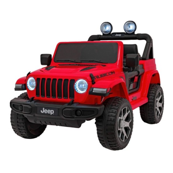 JOKO Elektrické autíčko JEEP Wrangler Rubicon 4x4, penové kolesá, kožené sedadlo, FM rádio, červené