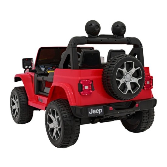 JOKO Elektrické autíčko JEEP Wrangler Rubicon 4x4, penové kolesá, kožené sedadlo, FM rádio, červené