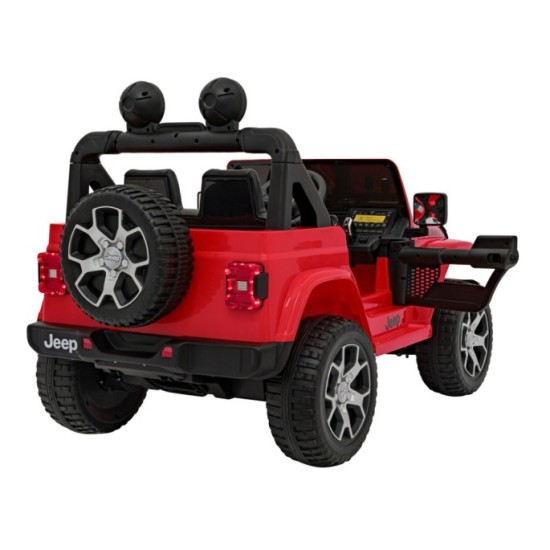 JOKO Elektrické autíčko JEEP Wrangler Rubicon 4x4, penové kolesá, kožené sedadlo, FM rádio, červené