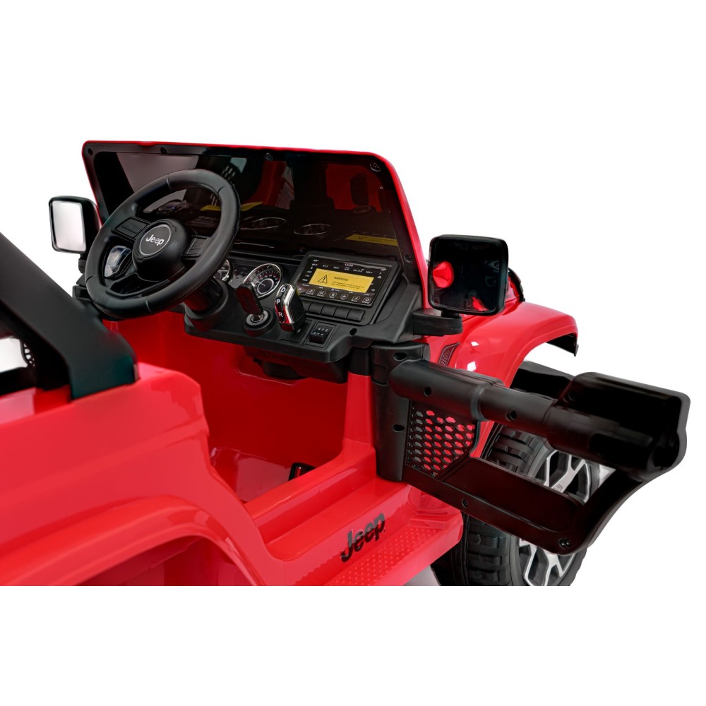 JOKO Elektrické autíčko JEEP Wrangler Rubicon 4x4, penové kolesá, kožené sedadlo, FM rádio, červené