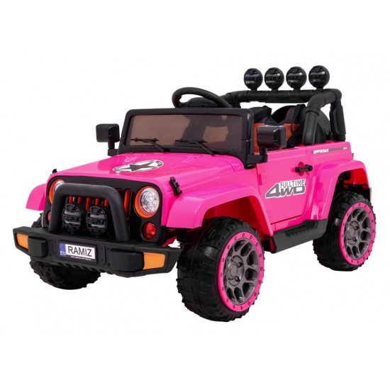 JOKO Elektrické autíčko JEEP 4x4 Terénny, penové kolesá, kožené sedadlo, USB, MP3, diaľkové ovládanie, ružové