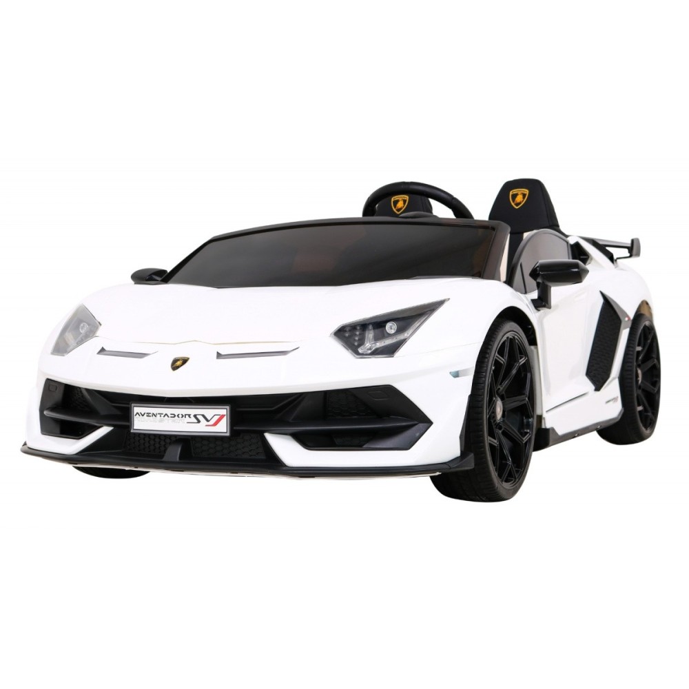 JOKO Veľké Elektrické autíčko Lamborghini SVJ DRIFT 24V, penové kolesá, kožené sedadlo, nosnosť 60kg, funkcia DRIFTU, biele