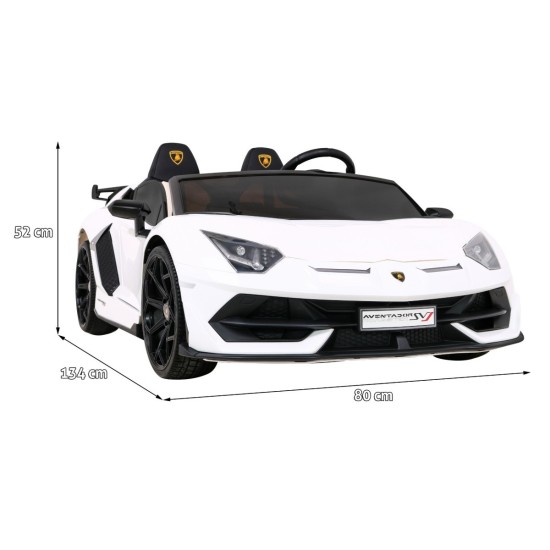 JOKO Veľké Elektrické autíčko Lamborghini SVJ DRIFT 24V, penové kolesá, kožené sedadlo, nosnosť 60kg, funkcia DRIFTU, biele