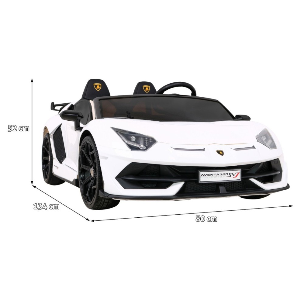 JOKO Veľké Elektrické autíčko Lamborghini SVJ DRIFT 24V, penové kolesá, kožené sedadlo, nosnosť 60kg, funkcia DRIFTU, biele
