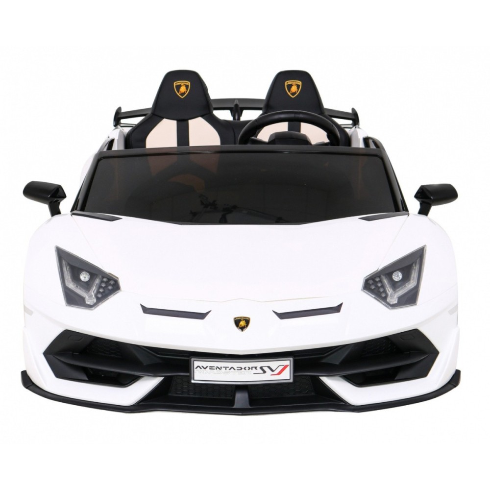 JOKO Veľké Elektrické autíčko Lamborghini SVJ DRIFT 24V, penové kolesá, kožené sedadlo, nosnosť 60kg, funkcia DRIFTU, biele