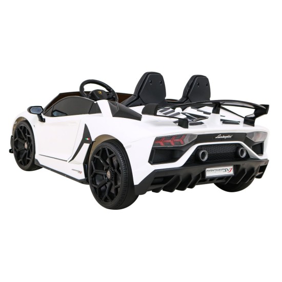 JOKO Veľké Elektrické autíčko Lamborghini SVJ DRIFT 24V, penové kolesá, kožené sedadlo, nosnosť 60kg, funkcia DRIFTU, biele