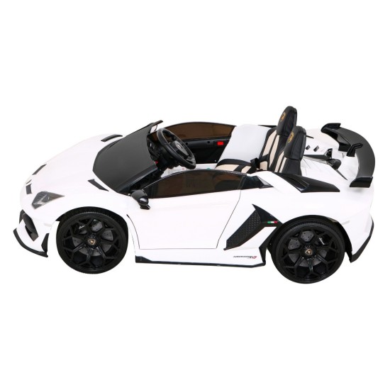 JOKO Veľké Elektrické autíčko Lamborghini SVJ DRIFT 24V, penové kolesá, kožené sedadlo, nosnosť 60kg, funkcia DRIFTU, biele