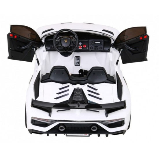 JOKO Veľké Elektrické autíčko Lamborghini SVJ DRIFT 24V, penové kolesá, kožené sedadlo, nosnosť 60kg, funkcia DRIFTU, biele