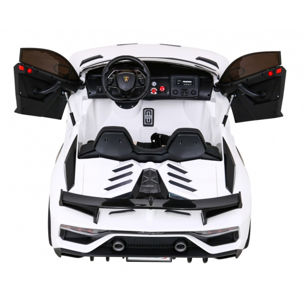 JOKO Veľké Elektrické autíčko Lamborghini SVJ DRIFT 24V, penové kolesá, kožené sedadlo, nosnosť 60kg, funkcia DRIFTU, biele