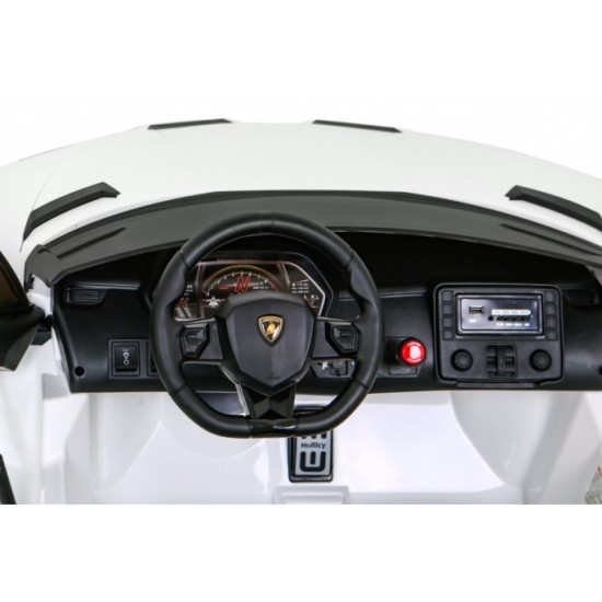JOKO Veľké Elektrické autíčko Lamborghini SVJ DRIFT 24V, penové kolesá, kožené sedadlo, nosnosť 60kg, funkcia DRIFTU, biele