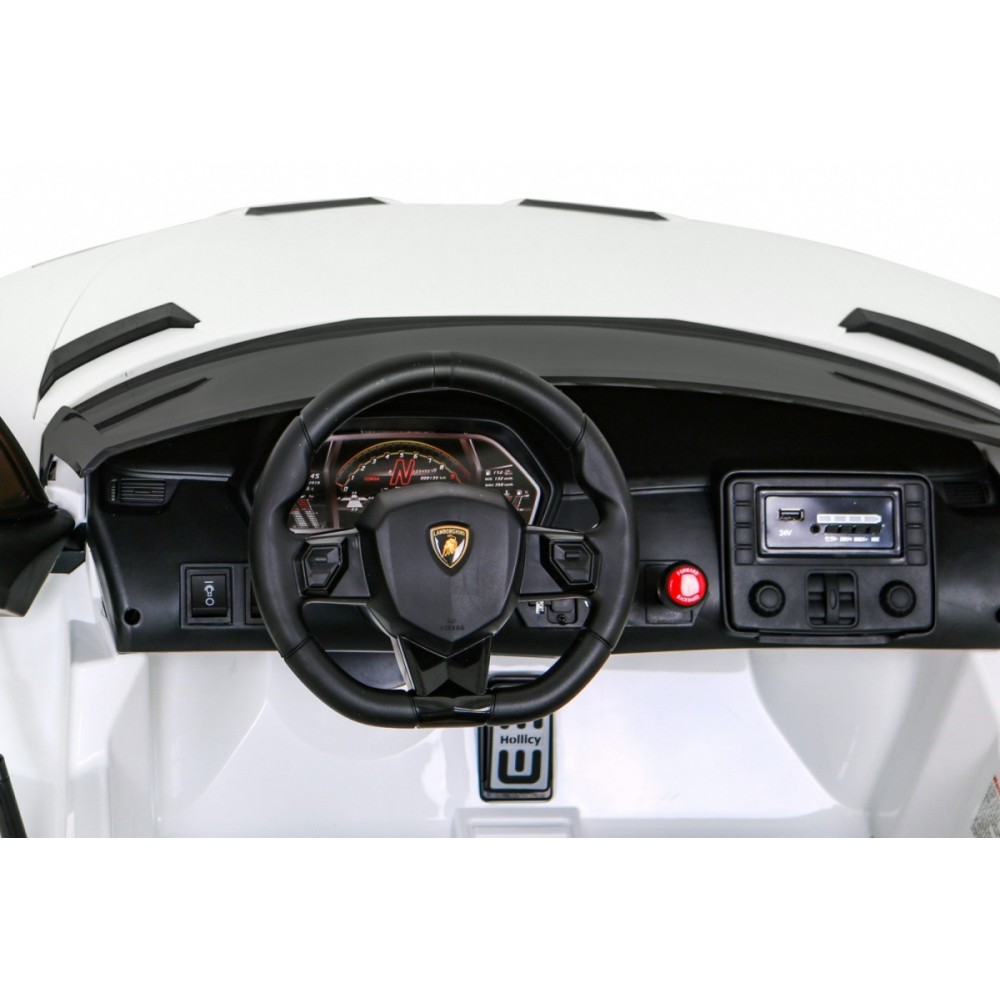JOKO Veľké Elektrické autíčko Lamborghini SVJ DRIFT 24V, penové kolesá, kožené sedadlo, nosnosť 60kg, funkcia DRIFTU, biele