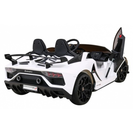 JOKO Veľké Elektrické autíčko Lamborghini SVJ DRIFT 24V, penové kolesá, kožené sedadlo, nosnosť 60kg, funkcia DRIFTU, biele